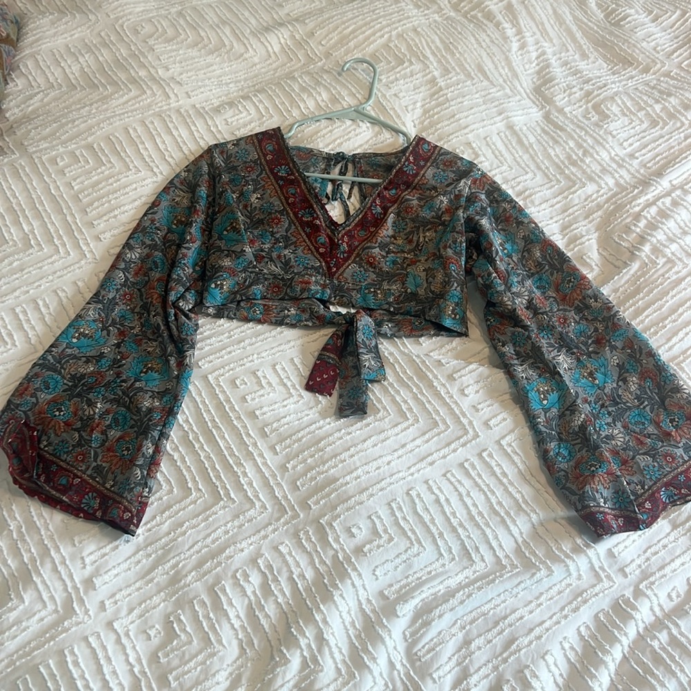 Bohemian Floral Blouse with Bell Sleeves